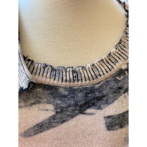 Nic & Zoe 100% Cotton Cream and Navy Design Sweater w/Distressed Edges Size PM - Picture 3 of 12